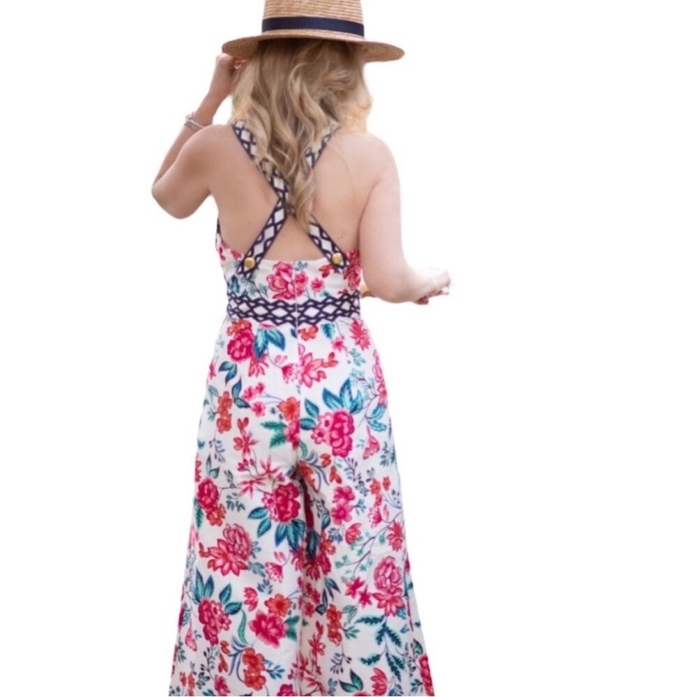 Eliza J Floral Wide-Leg floral Organza Jumpsuit Crispy‎ White Floral Size 2